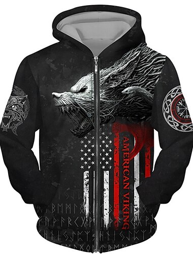  Herren Tier Wolf Hoodie Sweatshirt Kapuze Hoodies Pullover Kapuzenshirt mit durchgehendem Reißverschluss Langarm Sweatshirt mit Kapuze Mit Kapuze Strassenmode 3D-Druck Sport & Natur Täglich Sport
