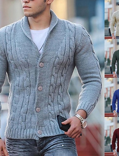  Homme Pull Chandail Gilet Cardigan Pull court Tricoter Tricoté Col Châle Moderne contemporain Sortie Fin de semaine Vêtement Tenue Automne Hiver Rouge vin Noir S M L