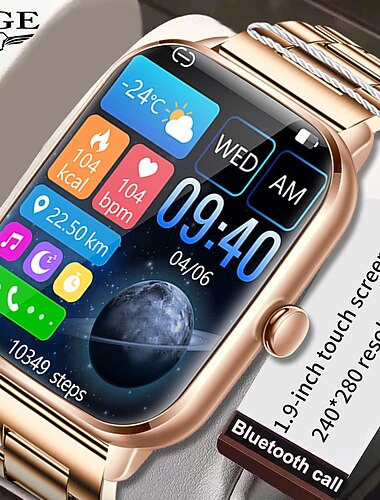  LIGE BW0449 Reloj inteligente 1.9 pulgada Smartwatch Reloj elegante Bluetooth Podómetro Recordatorio de Llamadas Monitor de Pulso Cardiaco Compatible con Android iOS Mujer Hombre Llamadas con Manos