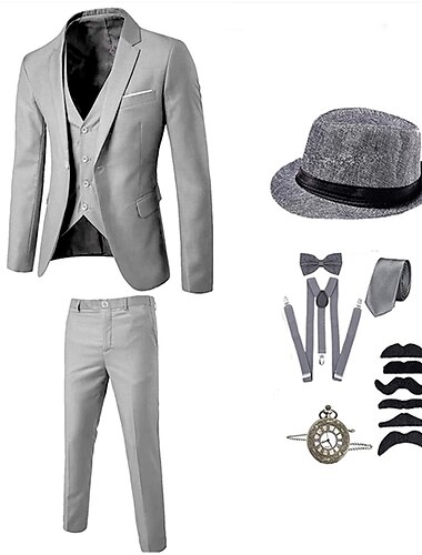  Vintage Goldene Zwanziger 1920er Outfits Anzüge & Blazer Zubehörset Der große Gatsby Gentleman Einfarbig Halloween V Ausschnitt Herren Halloween Halloween Junggesellinnenabschiedsparty Erwachsene