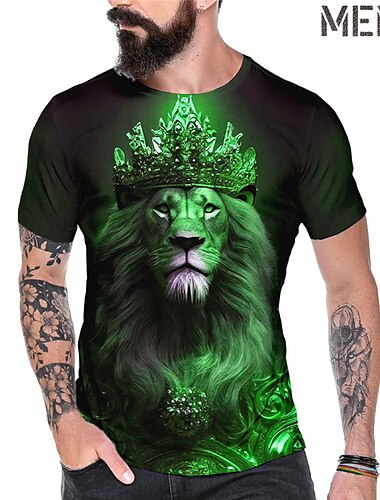  Homme Graphic Animal Lion T shirt Tee Manche Courte T-shirt 3D effet Col Ras du Cou Chemise Rétro Vintage Mode Design Extérieur Casual du quotidien Jaune Bleu Vert Printemps été Vêtement Tenue S M L
