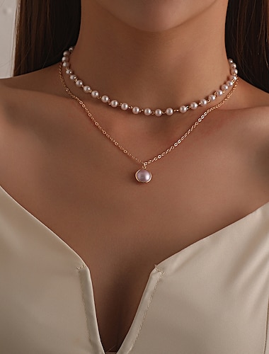  Necklace Imitation Pearl Chrome Women's Fashion Simple Double Layered Necklace For Work Daily Holiday