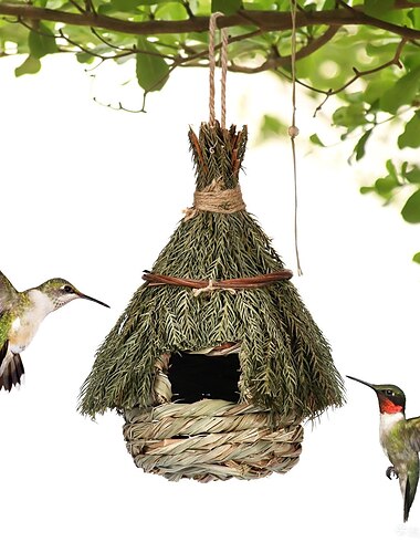  maison de colibri pour l'extérieur, nid d'oiseau en paille tissée à la main | Petite poche de perchoir d'oiseaux de nichoir d'herbe naturelle capable, pour la décoration de la maison de patio de fenêtre de jardin