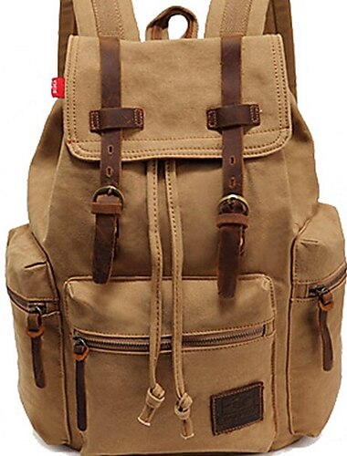  Sac à dos vintage en toile pour homme avec sangles en cuir et fermeture à cordon – sac à dos de voyage durable pour la randonnée, l'école ou un usage quotidien