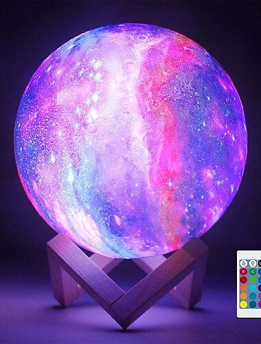  3D Galaxy-maanlamp 5,9 inch verlichting Galaxy Moon-nachtlampje met 16 led-kleurenaanraking&amp; afstandsbediening met houten standaard uniek kerstverjaardagscadeau voor meisjes jongens vriendin