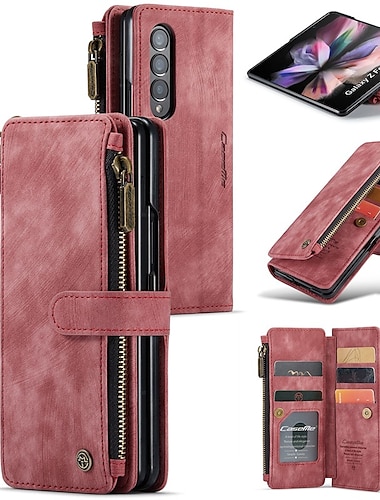 Phone Case For Samsung Galaxy Z Fold 5 Z Fold 4 Z Fold 3 Wallet Case Flip Zipper Full Body Protective Retro PU Leather