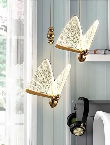  17 cm Schmetterlingsform Kronleuchter Gold Pendelleuchte LED Single Design Acryl modernes künstlerisches Geschenk für Familienfreunde 110-120v 220-240v