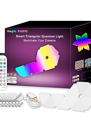  ألوان LED الذكية ضوء حائط مثلث RGB التحكم بتطبيق الإيقاع لعبات الحالة الذكية جهاز تحكم عن بعد تعمل عبر البلوتوث واي فاي مصباح كوانتوم ألعاب رياضية تتحكم منه صوتيا