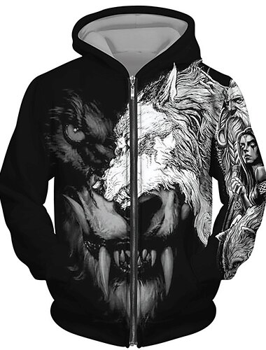  Herren Tier Wolf Hoodie Sweatshirt Kapuze Hoodies Pullover Kapuzenshirt mit durchgehendem Reißverschluss Langarm Sweatshirt mit Kapuze Mit Kapuze Strassenmode 3D-Druck Sport & Natur Täglich Sport