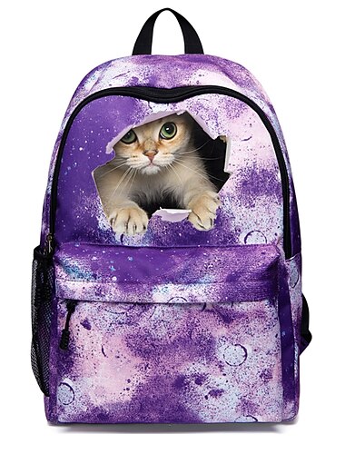  Herren Damen Rucksack Schulranzen 3D-Druck Schule Outdoor Täglich Galaxie Katze Segeltuch Großes Fassungsvermögen Wasserdicht Langlebig Druck Rote Blau Violett