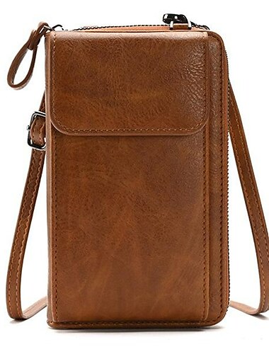  Umhängegeldbörse aus Vintage-Kunstleder für Damen mit Reißverschluss, Telefonhalter und Kartenfächern – stilvolle kleine Ledertasche für den täglichen Gebrauch, Reisen und Freizeitausflüge