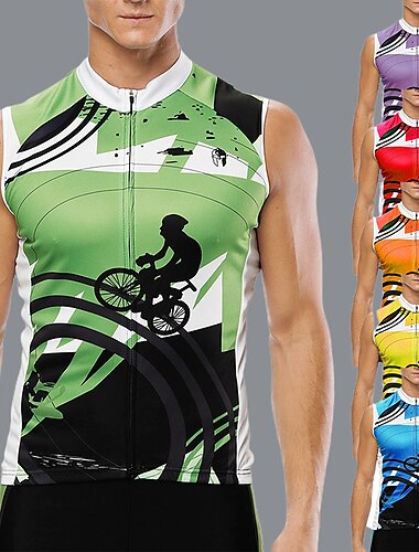  ILPALADINO Hombre Maillot de Ciclismo Sin Mangas Bicicleta Maillot Camiseta con 3 bolsillos traseros Resistente a los rayos UV Transpirable Bandas Reflectantes Compresión Amarillo Rojo Azul Piscina