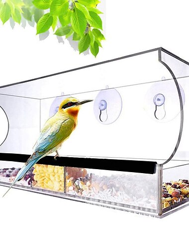  mangeoire à oiseaux de fenêtre avec de fortes ventouses - mangeoire à oiseaux en acrylique transparent avec toit et trous de drainage pour fenêtre à l'extérieur 30x10x13 cm