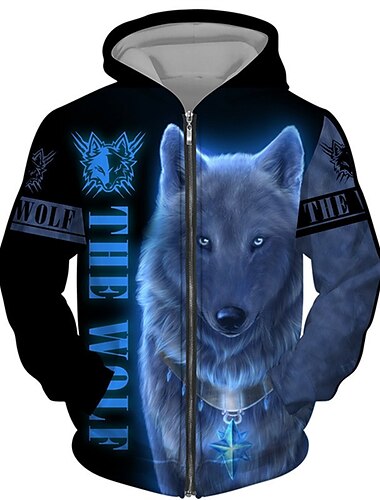  Herren Tier Wolf Hoodie Sweatshirt Kapuze Hoodies Pullover Kapuzenshirt mit durchgehendem Reißverschluss Langarm Sweatshirt mit Kapuze Mit Kapuze Strassenmode 3D-Druck Sport & Natur Täglich Sport