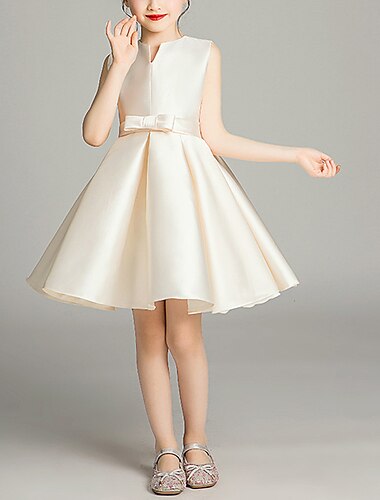  A-Linie Kurz / Mini Blumenmädchenkleid Hochzeitsfeier Mädchen Süßes Ballkleid Satin - Chiffon mit Schleife(n) Elegant Fit 3-16 Jahre