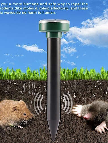 Repelente de topos solar, repelente de topos ultrasónico, disuasorio de ondas de sonido para exteriores con energía solar para jardín de césped