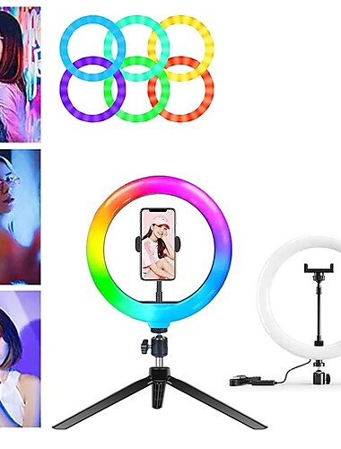  Selfie-Ringlicht, RGB-Füllung, LED-Ringlicht, Selfie-Lampe, Fotografie, Beleuchtung mit mobilem Halter, Stativ für YouTube-Live-Videos
