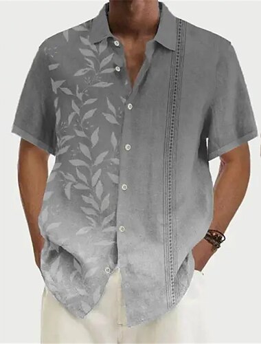  Herren Farbverlauf Blätter Hemd Knopfhemd Kurzarm Tropisch Sport Strassenmode Casual Strand Sommer Frühling Umlegekragen Bedruckt Button-Down Rote Königsblau Blau Staubiges Blau Grün