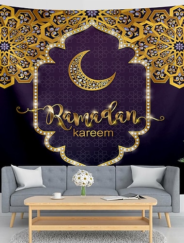  Tapiz de pared Ramadán eid mubarak, decoración artística, fotografía, telón de fondo, manta, cortina, colgante, hogar, dormitorio, sala de estar, decoración