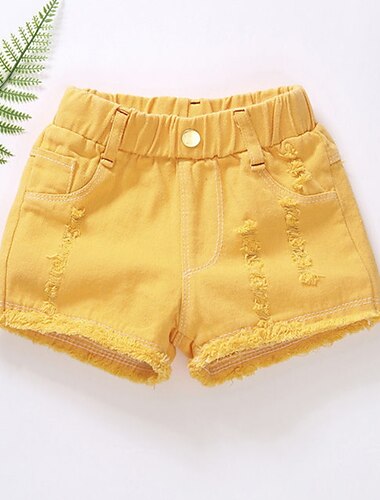  Barn Jente Shorts Helfarge Aktiv Uthult utendørs Bomull 3-7 år Sommer Svart Hvit Gul