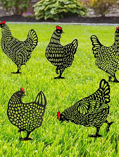  петушиные ставки для животных, курица, семейный сад, силуэт, двор, искусство, выдолбленный декор в форме животного для улицы, для газона, заднего двора