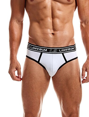  Voor heren 2 pakken Slip Polyester Ademend Zacht Kleurenblok Medium Taille Zwart Wit