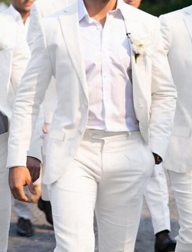  hvite menns bryllup valentine's groomsmen dresser ensfarget 2-delt skreddersydd passform enkeltspent to-knapper 2024