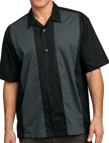  男性用 シャツ ボタンアップシャツ カジュアルシャツ サマーシャツ ボーリングシャツ グレー 半袖 カラーブロック キャンプカラー ストリート 日常 プリント 衣類 ファッション 1950年代風 カジュアル 快適