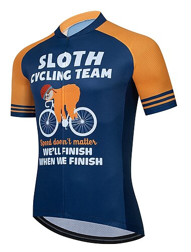  男性用 サイクリングジャージー おかしい ナマケモノ 半袖 バイク ジャージー トップス 3つのリアポケット付き マウンテンサイクリング ロードバイク 速乾性 反射性ストリップ 後ポケット 吸汗性 スポーツ ダークネービー オレンジ グリーン 衣類