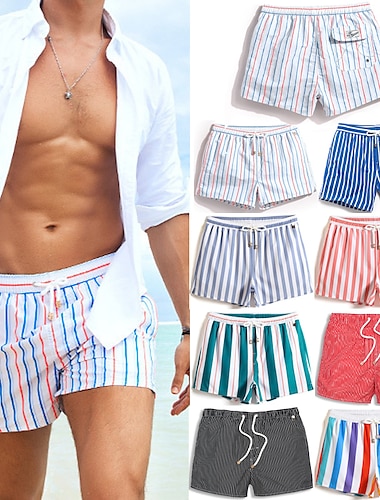  Herren Boardshorts Badeshorts Badehose Schwimmshorts Bademode Sommer-Shorts Tasche Kordelzug Elastische Taille Streifen Komfort Atmungsaktiv Kurz Casual Täglich Festtage Hawaiianisch Klassicher Stil