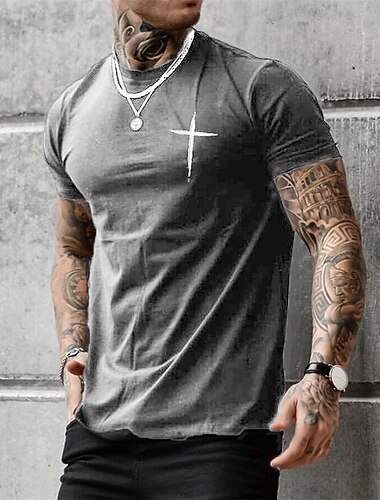  男性用 グラフィック 十字架 Tシャツ カジュアルスタイル コットン１００％ 半袖 グラフィック シャツ ブラック ホワイト グレー 快適なTシャツ ストリート カジュアル ファッションデザイナーの衣類