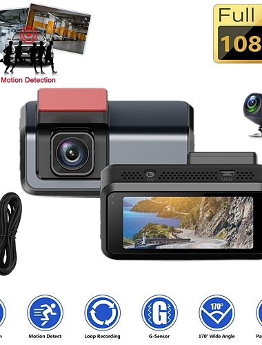  dashkamera foran og bak 1080p full hd dual dash-kamera i bilkamera dashbord kamera dashbord for biler 170 vidvinkel med 3.0 lcd-skjerm nattsyn og g-sensor