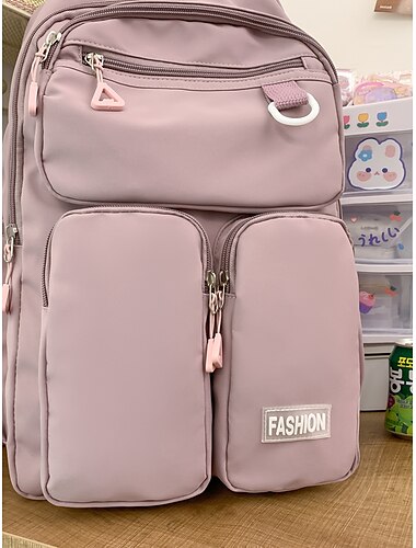  Sac à dos en nylon rose pour femme avec plusieurs poches – Sac d'école et de voyage léger et imperméable pour l'université, le travail ou un usage quotidien