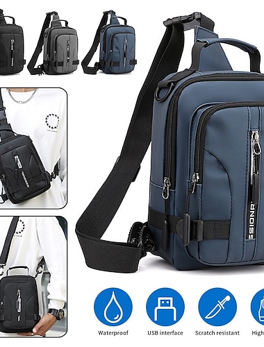  Hommes anti-vol poitrine sac sacs à bandoulière école court voyage messagers sacs hommes nylon fronde pack usb charge bandoulière sac à dos, retour à l'école cadeau