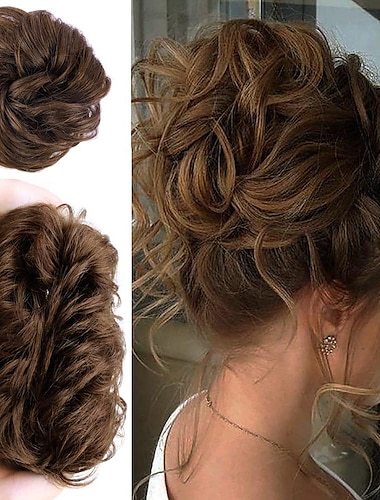  100% cabello humano remy extensión de moño desordenado moño de cabello desordenado extensión de gomas para el cabello rizado ondulado desordenado 100% extensiones de cabello humano remy moño para