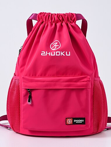  Wasserdichter Unisex-Rucksack mit Kordelzug und Reißverschlusstasche vorne – leichter Turnbeutel mit seitlichen Netztaschen für Sport, Reisen und den täglichen Gebrauch