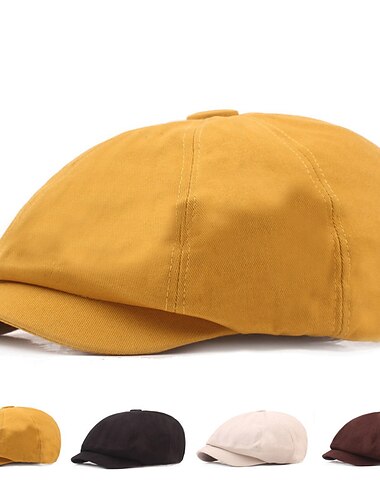  Homens Chapéu de Boina chapéu de jornaleiro Preto Amarelo Algodão Roupa de rua à moda Casual Ao ar livre Diário Para Noite Tecido Filtro Solar