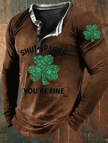  St.Patrick's Day Men's Henley Shirt Tee Graphic Clover Henley Clothing Apparel 3D Print Daily St.Patrick's Day Long Sleeve Button-Down Print Fashion Designer