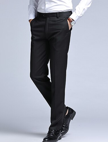  Herren Anzughosen Hose Hosen Chinesisch Chino Freizeithose Tasche Gerade geschnitten Glatt Komfort B¨¹ro Geschäft Casual Strassenmode Stilvoll Schwarz Schwarzes gerades Bein