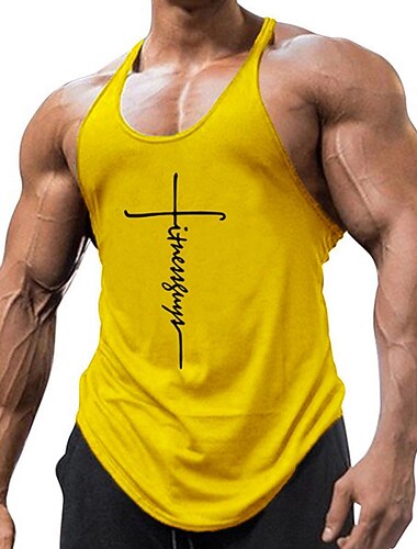  Per uomo Lettera Canotta Maglietta smanicata Canottiera Canotte con retro a vogatore Senza Maniche maglietta Collo a U Camicia Elegante Muscolo Confortevole Vacanza Sport Quotidiano Nero Bianco Giallo