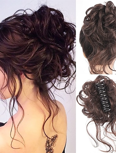  Claw Messy Bun Hair Pieces Clip Wavy Curly Hair Chignon Clip in Hairpieces Tousled Updo Donut Hair Bun Synthetic Fake Hair Ponytail for Women Girls