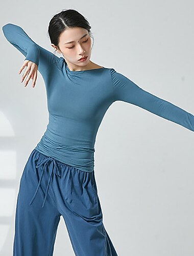  Sportkleding Top Ruches Pure Kleur Dames Prestatie Opleiding Lange mouw Polyester