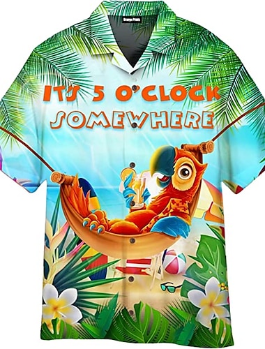  Herren Kokosnussbaum Buchstabe Trinken Hemd Hawaiihemd Sommerhemd Aloha-Shirt Kurze Ärmel Hemd Umlegekragen Tropisch Modisch Hawaiianisch Outdoor Strasse Casual Weiß Marineblau Königsblau 3D-Druck S