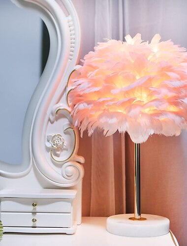  Federlampe nordeuropäisches Licht Luxusfeder Tischlampe Marmor amerikanische kreative Prinzessin Schlafzimmer Nachttischlampe