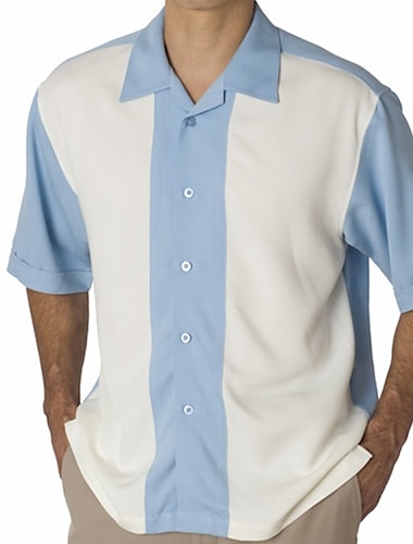  男性用 シャツ ボタンアップシャツ カジュアルシャツ サマーシャツ ビーチシャツ ブラック ライトグリーン カーキ色 ライトブルー 半袖 パッチワーク 折襟 バケーション お出かけ 衣類 ストリートファッション スタイリッシュ 1950年代風 カジュアル