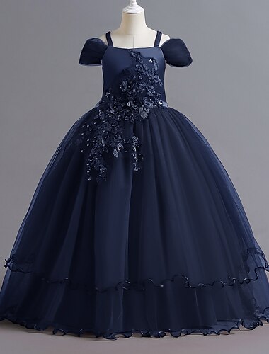  kinderkleidung Mädchen Blumenmädchen Kleid Kleid Party Kleid Blume Kurzarm Hochzeit Party Besondere Anlässe Gitter Bestickt Elegant Prinzessin Polyester Maxi abendkleider Kleid mit Blumenstickerei