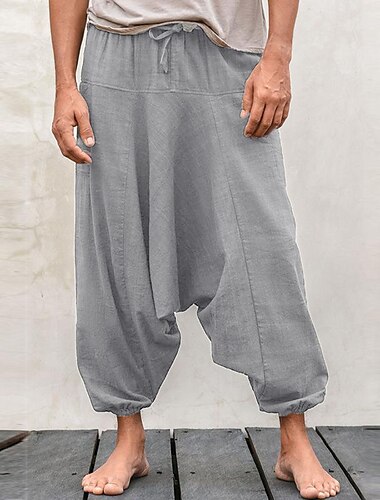  Herren Leinenhose Hose Hosen Sommerhosen Pumphose Strandhose Kordelzug Ausgebeult Drop Schritt Glatt Atmungsaktiv Fitnessstudio Yoga Leinen / Baumwoll Mischung Klassisch Brautkleider schlicht Lockere