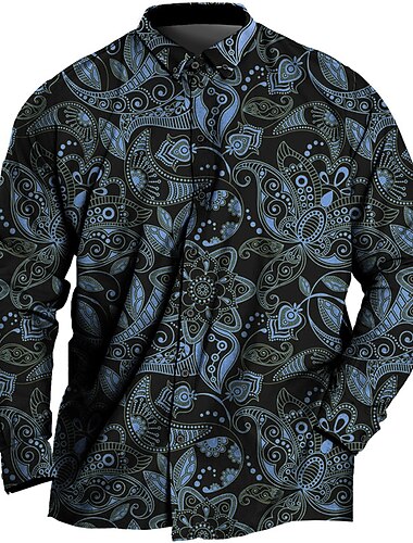  Herre Plusstørrelser Skjorte Stor og høj Grafiske tryk Aftæpning Knapper Langærmet Forår sommer Sport Mode Gade Designer udendørs Ferierejse Toppe