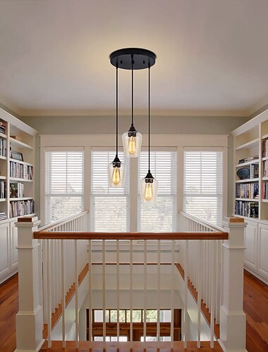  Suspension LED avec abat-jour en verre transparent noir mat 3 lumières luminaire suspendu style rétro industriel réglable pour îlot de cuisine salle à manger foyer ferme