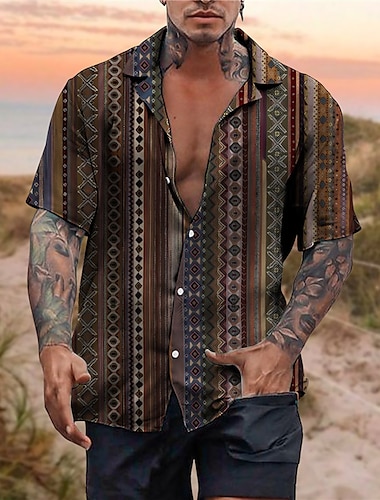 Per uomo Tribale Vintage ▾ Geometria Camicia Camicia bohémien Camicia con bottoni Manica corta Tropicale Sportivo Di tendenza Informale Per eventi Spiaggia Estate Primavera Collare cubano Stampa